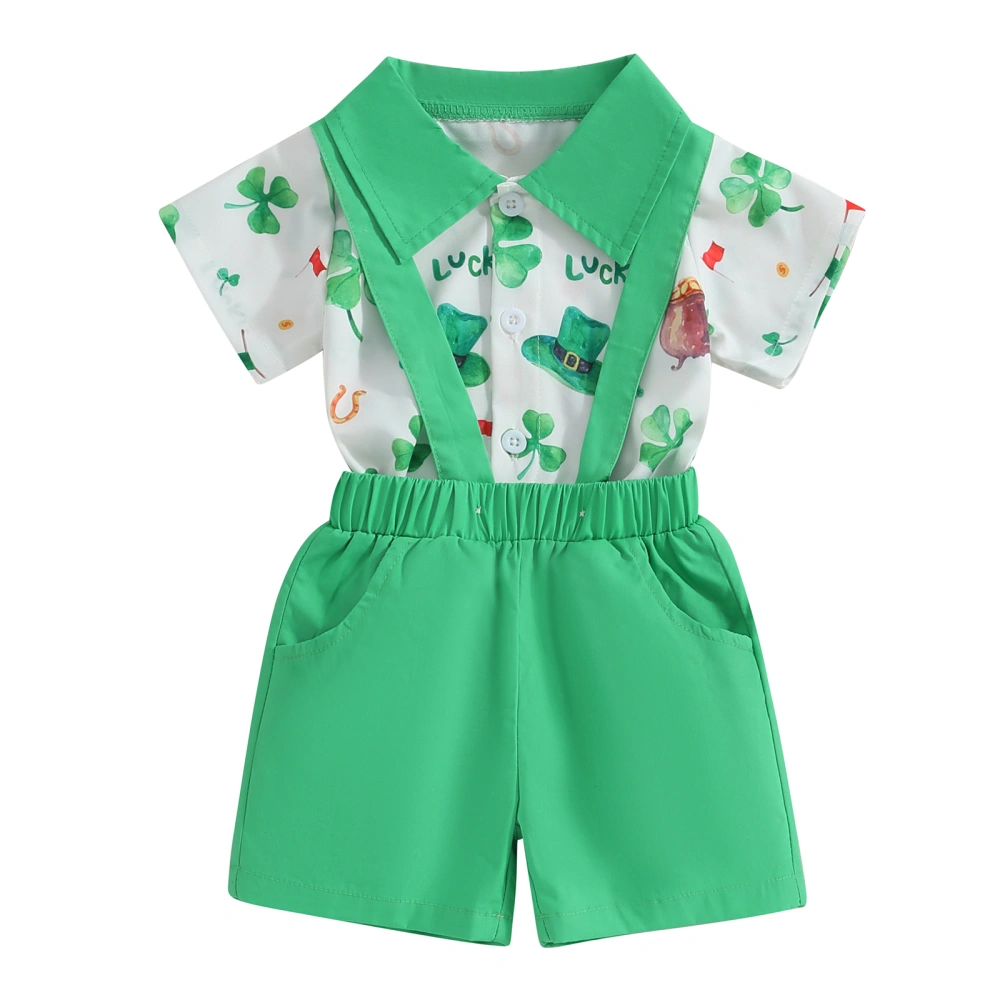 Boy Irish Shamrock&Hat Short Sleeve Romper with Suspender Shorts