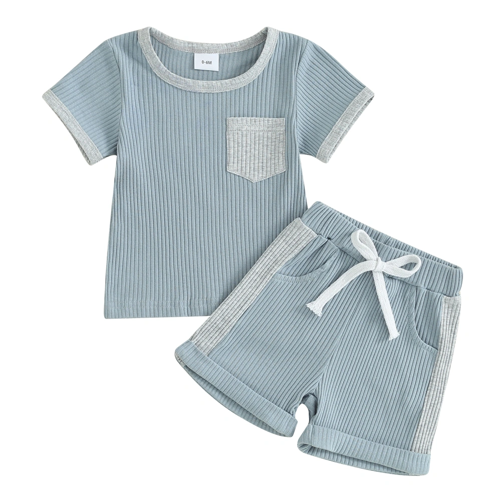 Infant Boys Summer Clothes Outfits Patchwork Ribbed T-Shirts Shorts