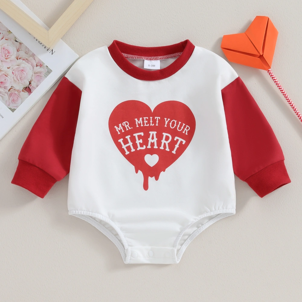 Baby Girls Valentine Long Sleeve Crew Neck Heart Letter Print Romper