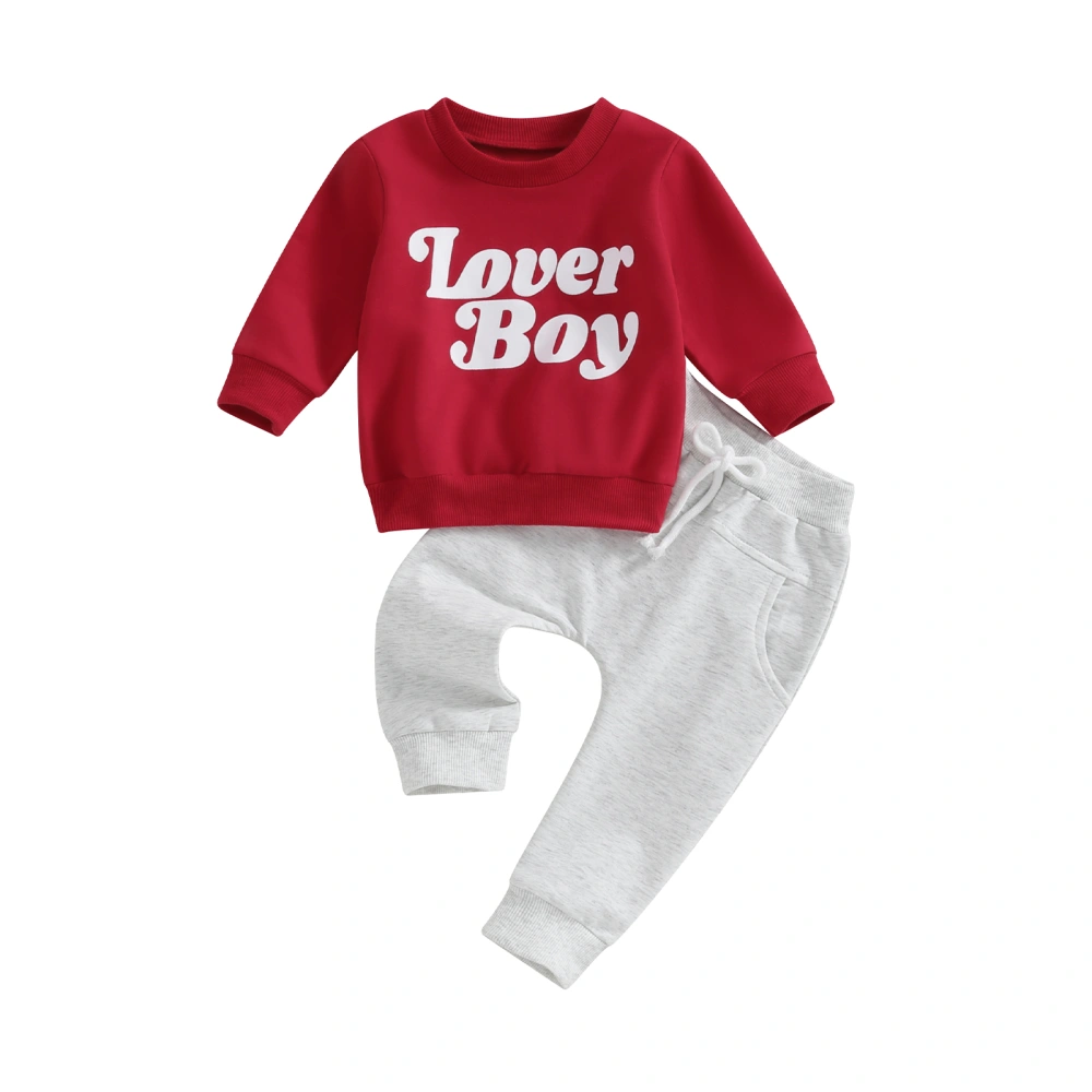 Baby Boy Valentine's Day Outfits Letter Print Sweatshirt and Pants