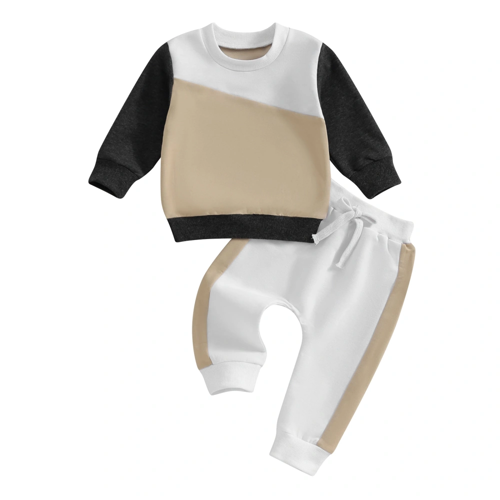 Baby Boys Pants Set, Contrast Color Long Sleeve Sweatshirt Sweatpants