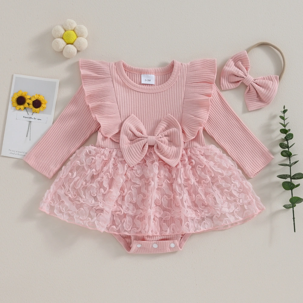 Baby Girls Rompers Dress Long Sleeve Bodysuits with Headband