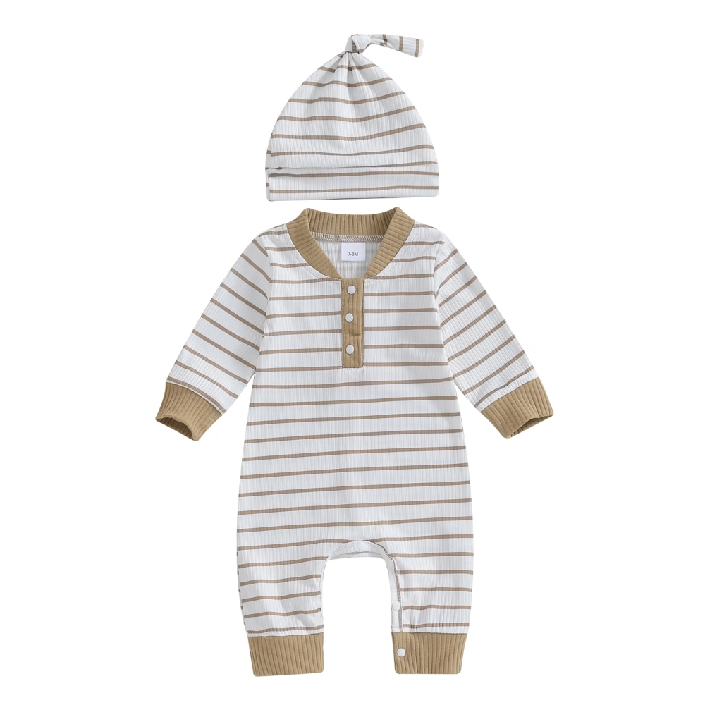 Baby Autumn Jumpsuit Outfits Stripe Print Long Sleeve Romper with Hat 