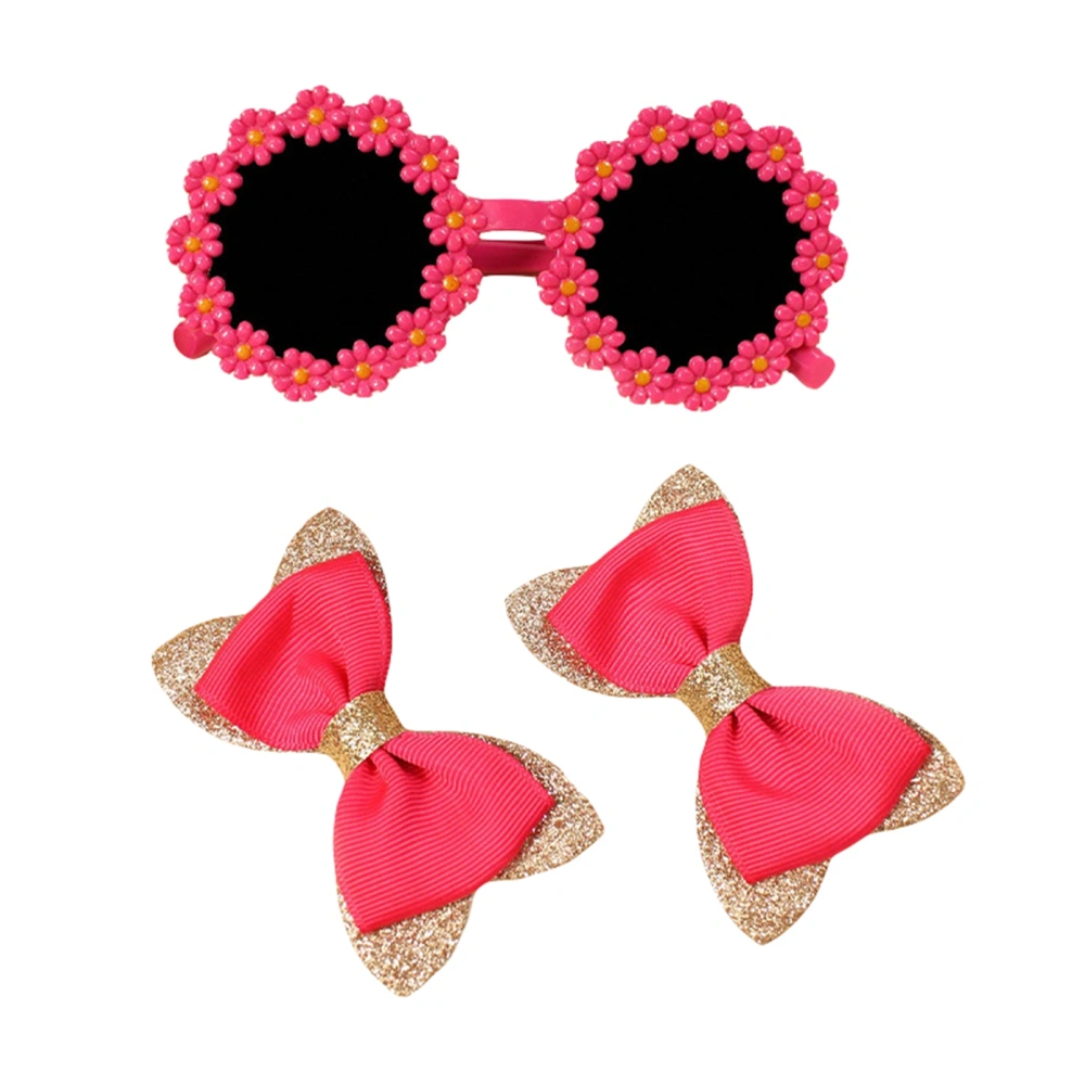 Kids Girls Sunglasses Bow Hair Clip Set Cute Flower Anti-UV Glasses