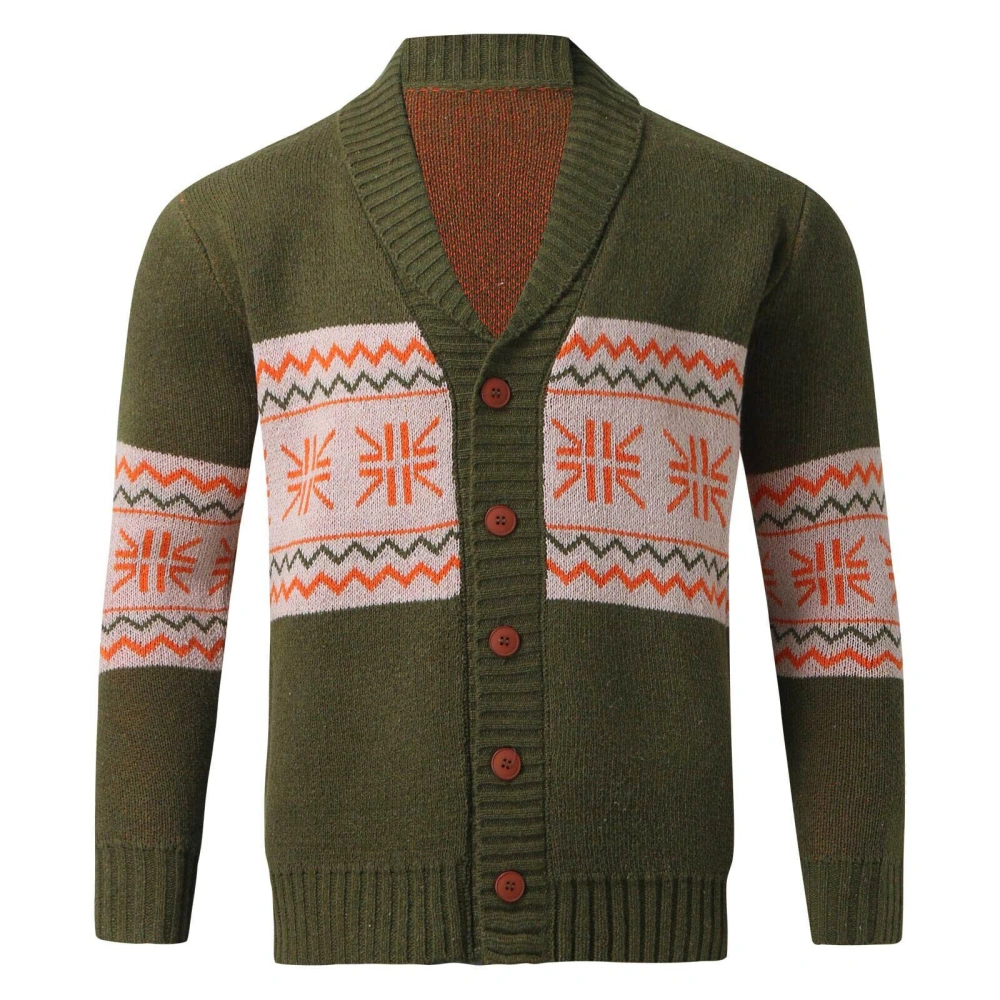 Men's Slim Knit Cardigan, Graphic Long Sleeve Button Down Jacket 