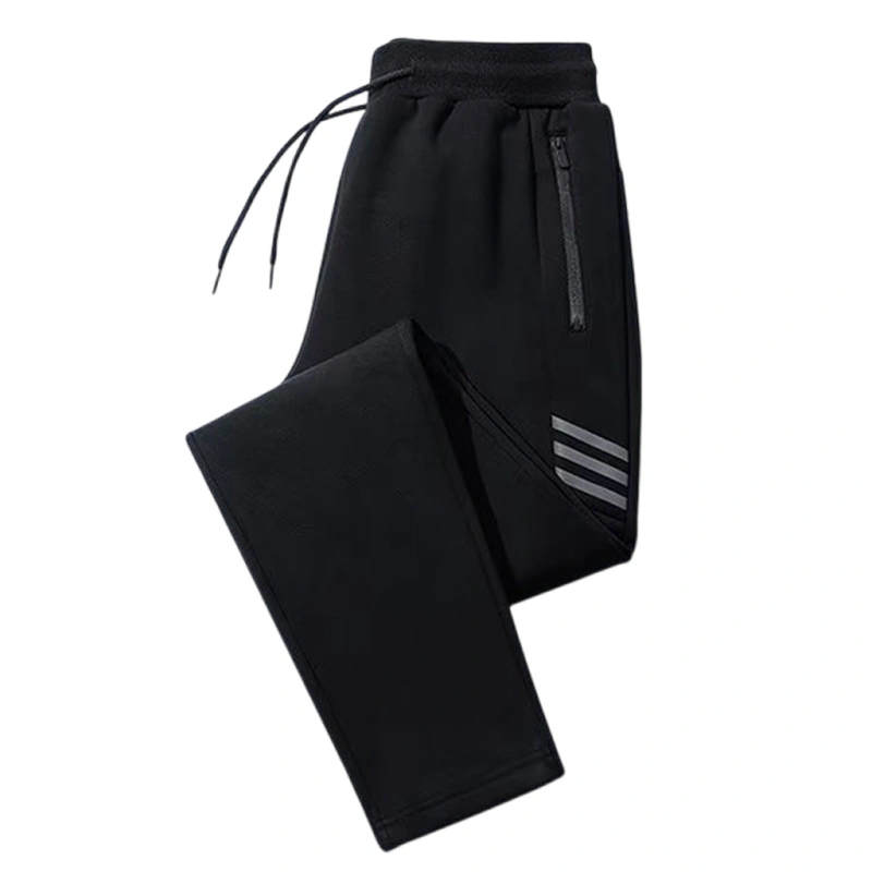 Men Athletic Pants, Elastic Waist Striped Trousers with Pockets