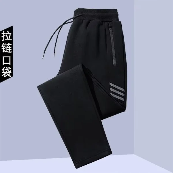 Men Athletic Pants, Elastic Waist Striped Trousers with Pockets