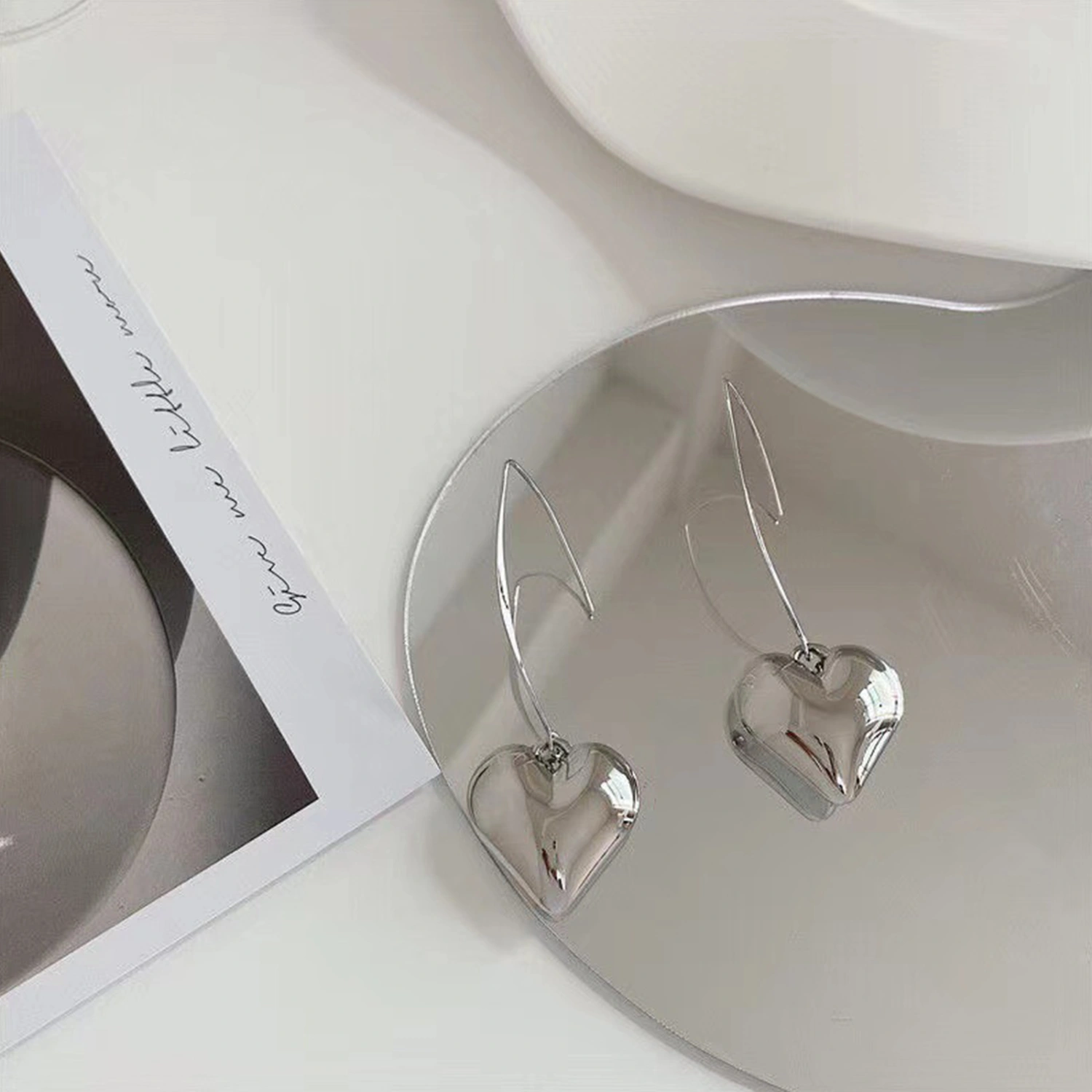 Heart Love Minimalist Earrings Silver Small Hook Dangle Drop Earrings