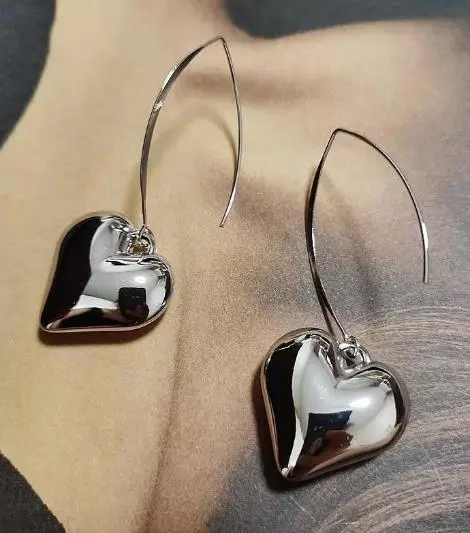 Heart Love Minimalist Earrings Silver Small Hook Dangle Drop Earrings