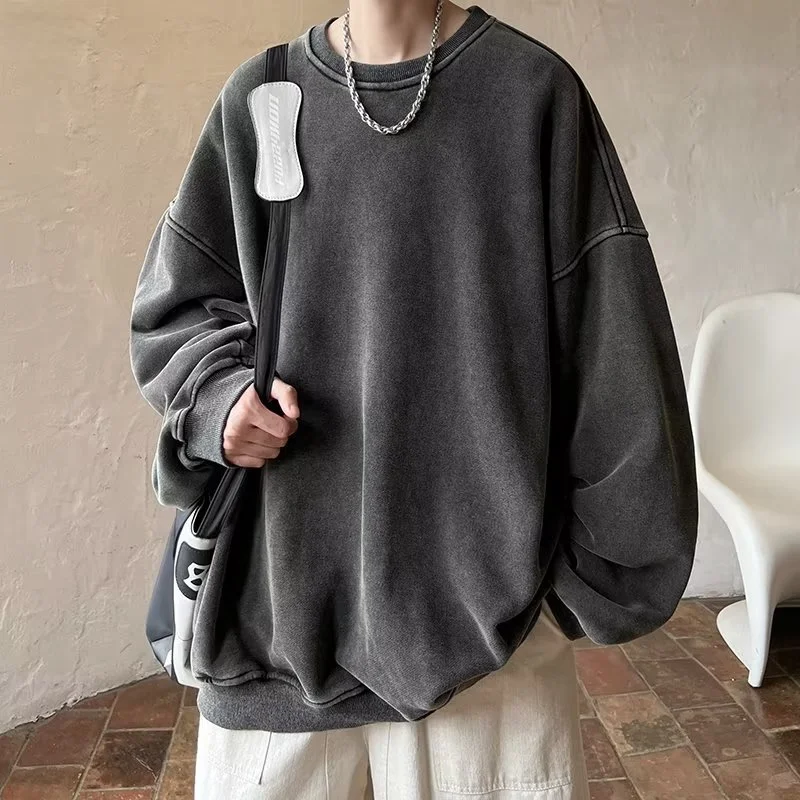 Men's Washed Old Round Neck Sweater Top