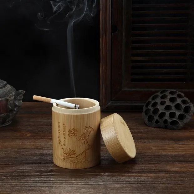 Windproof Ashtray Extra Large Bamboo With Lid