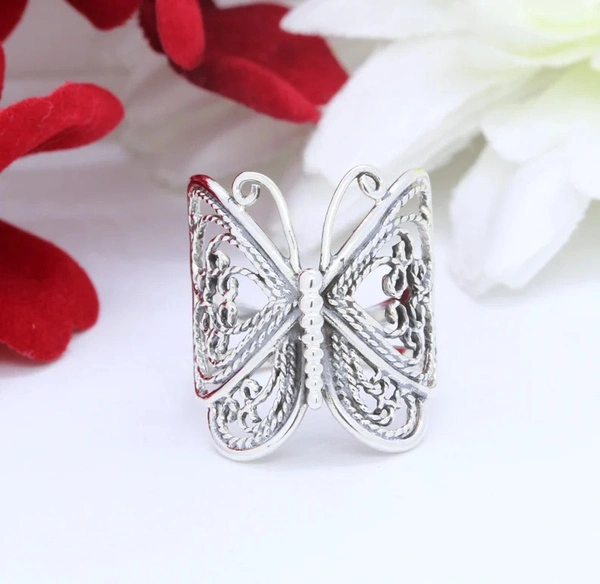 Butterfly Ring Solid 925 Pure Sterling Silver Filigree Butterfly Ring Statement Ring Butterfly Jewelry Split Shank Large Butterfly