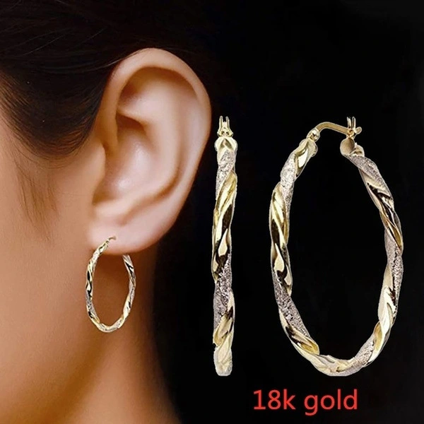 Fashionable and simple gold round large earrings for women