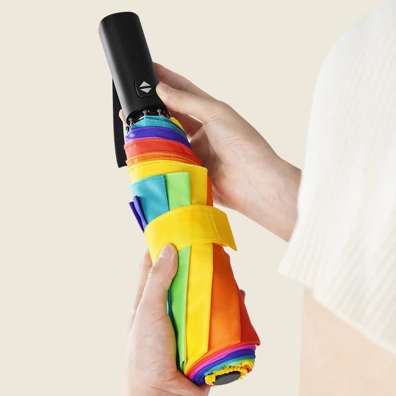 Automatic Rainbow Women's Colorful Folding Umbrella