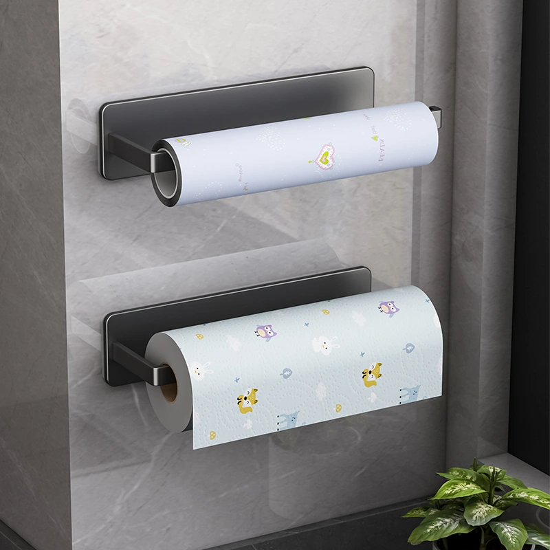 Tissue Holder Punch-free Cabinet Roll Stand Tissue Plastic Wrap Rag Storage Rack