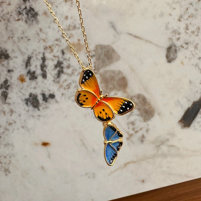 Handmade Enamel Painted Butterfly Necklace