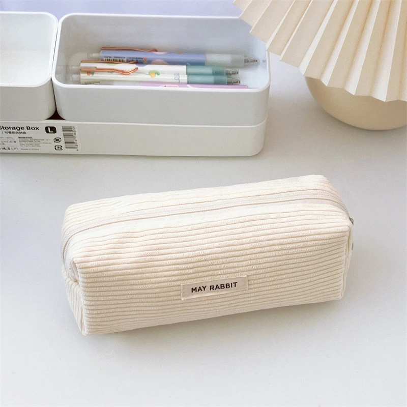 Solid Color Corduroy Pencil Case Artistic Simplicity