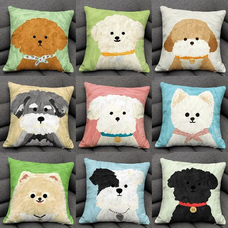 Cute Dog Cartoon Throw Pillow Dormitory Bedroom Square