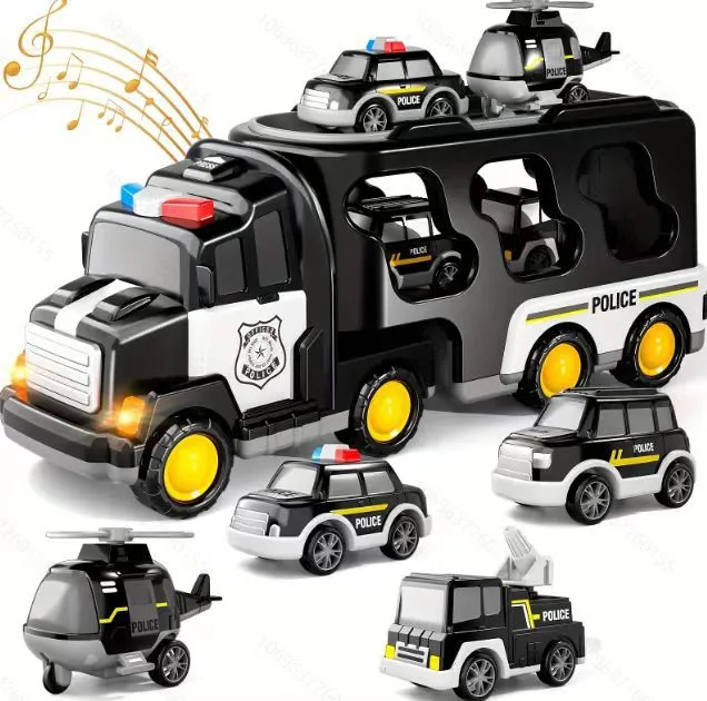 Children's Double Storage Transport Vehicle Inertia Engineering Team Music Toy Car