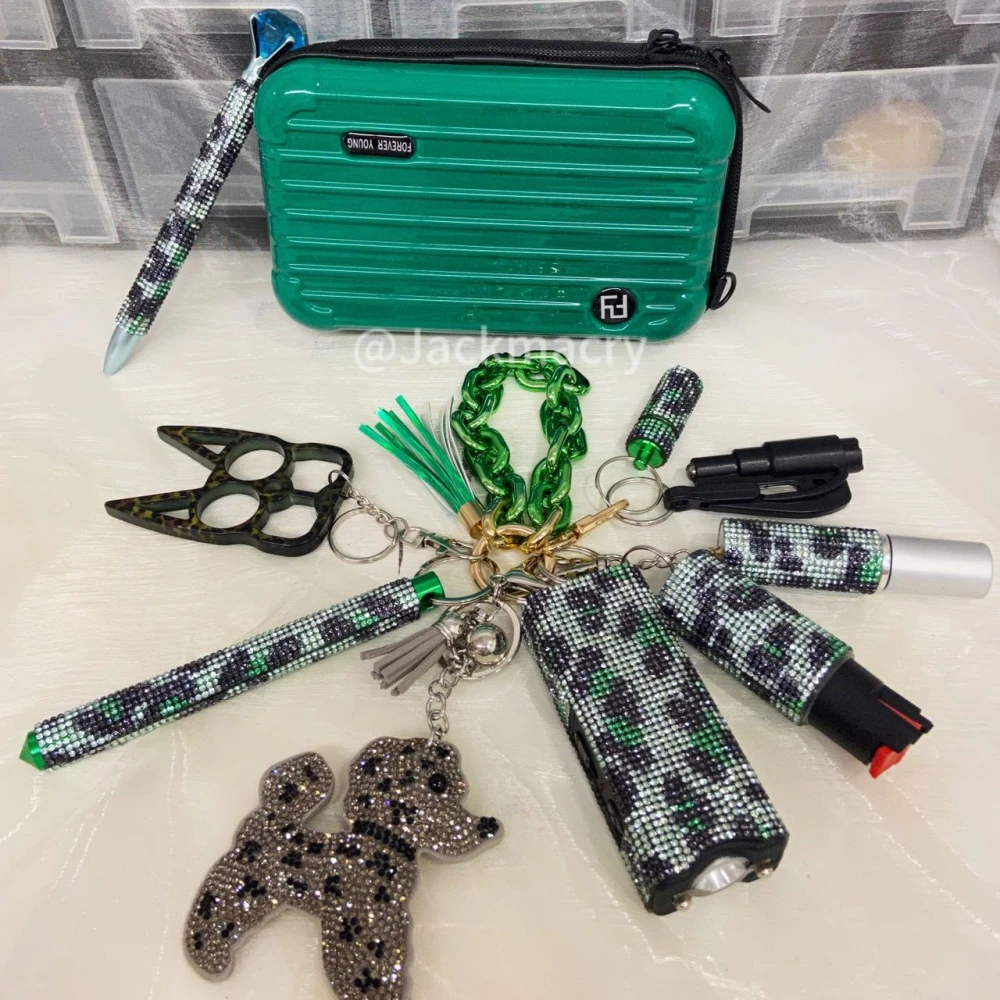 10 PCS Self Defense Keychain Set- Green Leopard Set