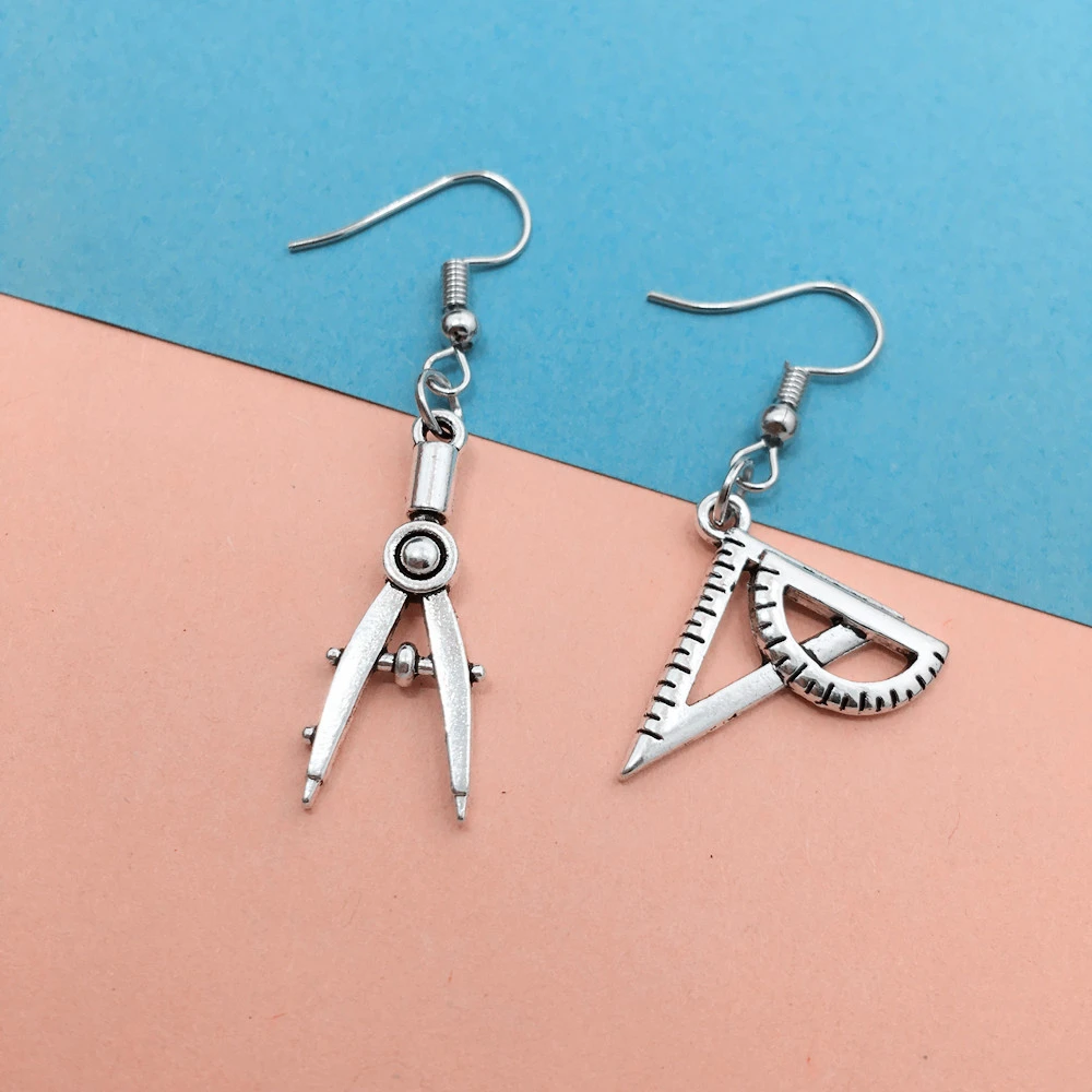 Professional Creative Compasses Set Square Eardrops Physical Lovers Earrings