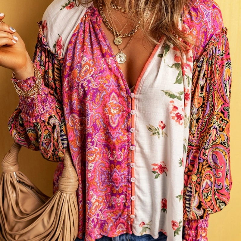 Women's Polyester Floral Print Shirt Female Casual
