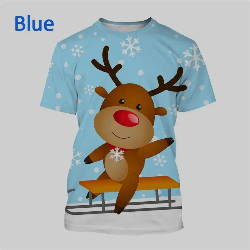Men's New Clothes Christmas Reindeer Digital Printing Polyester Shirt
