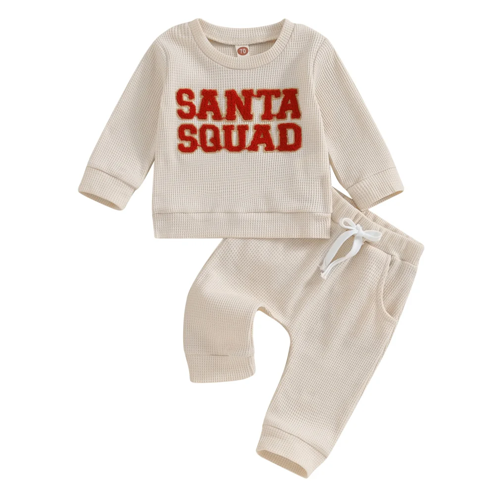 Christmas Baby Pants Set, Long Sleeve Letters Sweatshirt Sweatpants