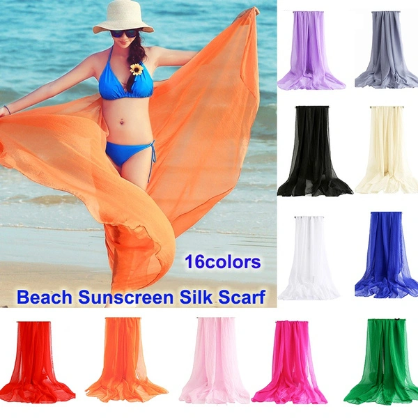 Women Solid Color Silk Scarf Shawl Chiffon Sunscreen Foulards Female Scarves Shawl Beach Seaside Scarves