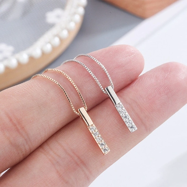 Exquisite Fashion 925 Sterling Silver Necklace Shiny Zircon Simple Long Geometric Pendant Clavicle Chain Diamond Necklace Engagement Necklace Anniversary Gift Valentine's Day Gift Necklace for Women