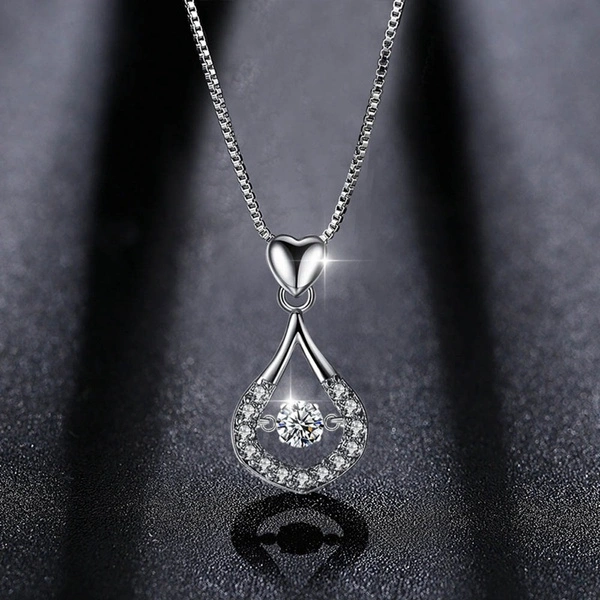 New Zircon Water-Drop Necklace Pendant Beating Heart Necklace