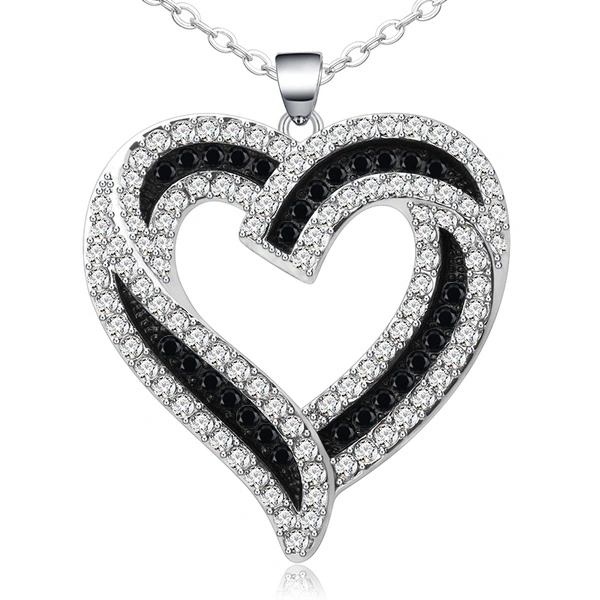 Silver Double Color Crystal Love Heart Pendant Necklace for Women Girls Jewelry Gifts for Her