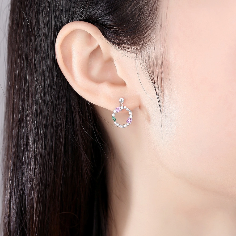 Colorful Summer S925 Silver Earrings Round Square Candy Color Temperament Wild