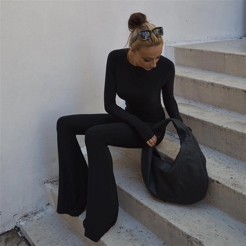 Round Neck Long Sleeve Slim Fit Backless Jumpsuit