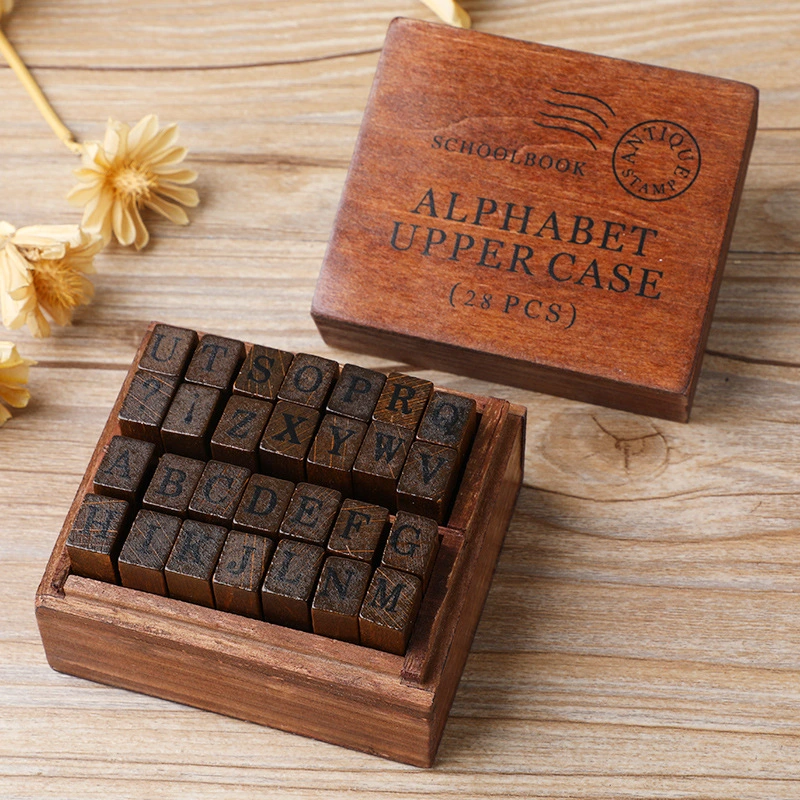 Wooden Vintage Letter Seal Journal Diary Uppercase And Lowercase Numbers