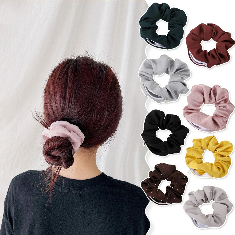 Solid Color Velvet Cloth Zipper Large Intestine Hair Ring