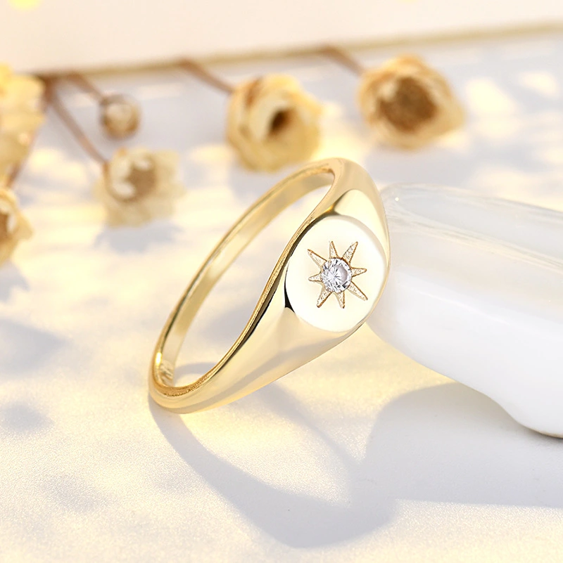 14K Gold Six-pointed Star Sterling Silver Ring