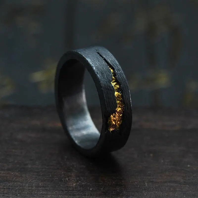 Black Gold Drawing Men's Single Ring