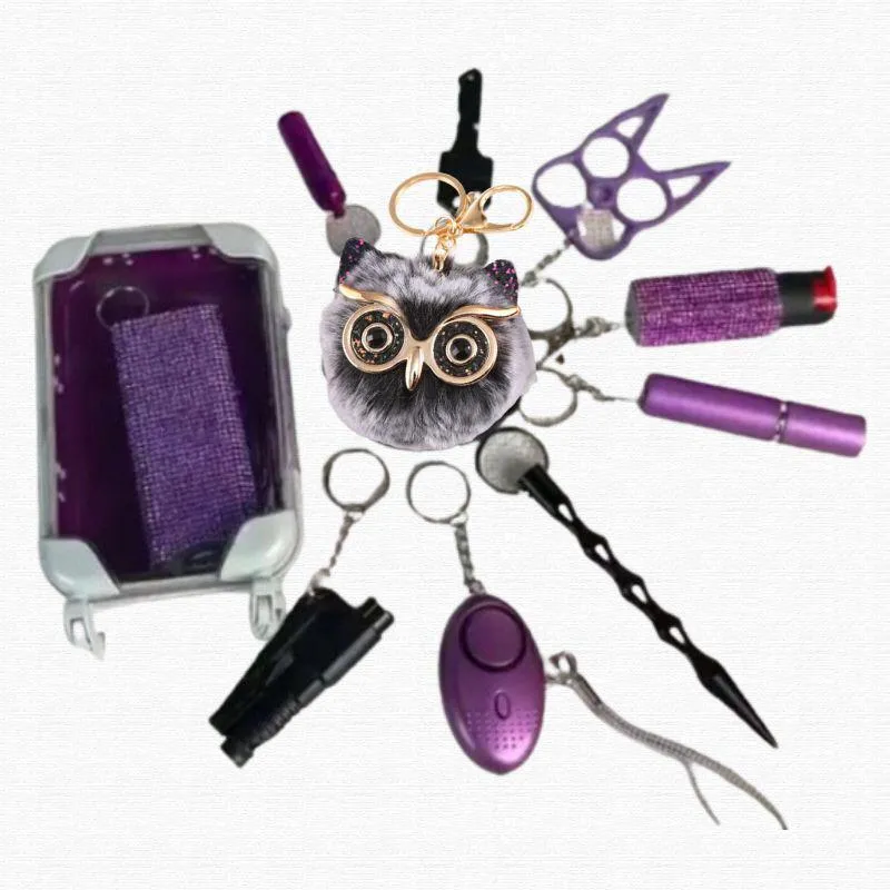 11 PCS Mini Suitcase Purple  Keychain Set