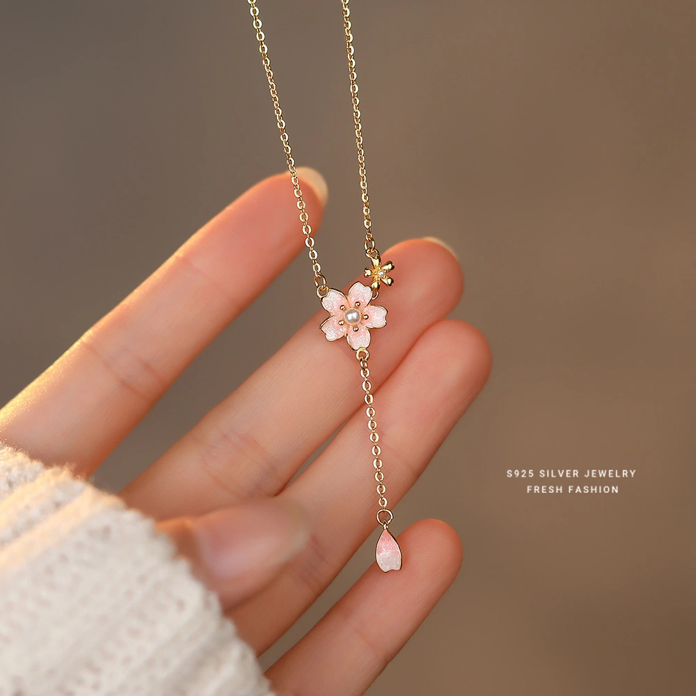 S925 Sterling Silver Peach Blossom Necklace Female Clavicle Chain