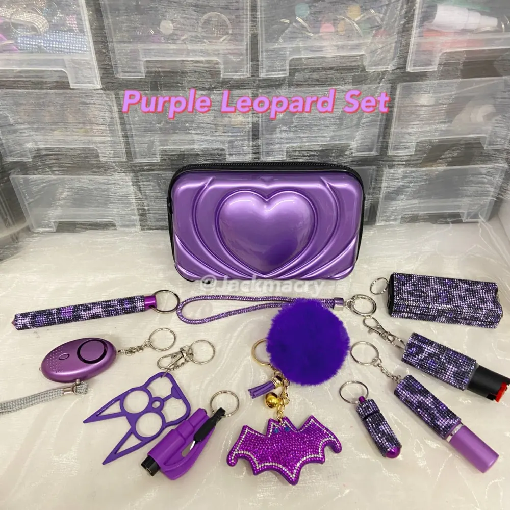 10 PCS Self Defense Keychain Set- Purple Leopard Set