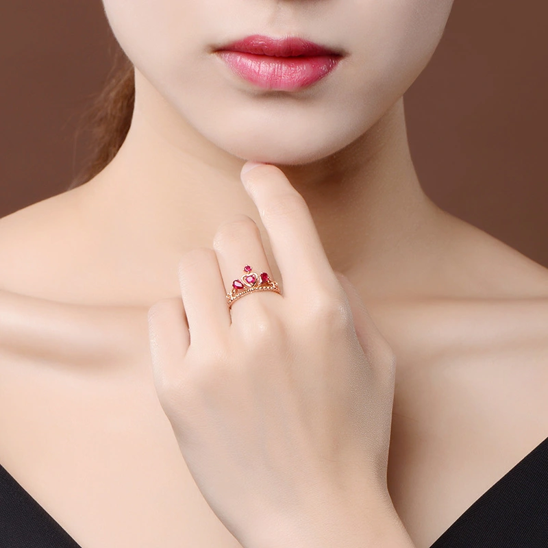 Crown Temperament Simulation Rose Red Tourmaline Colored Gemstone Ring