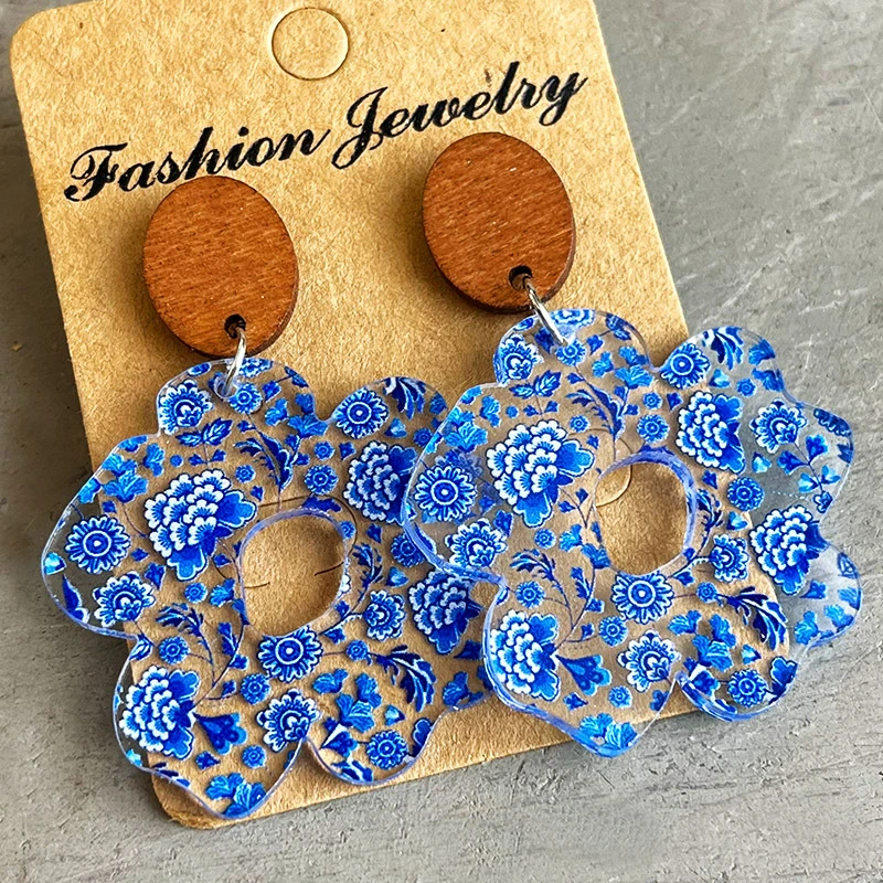 Acrylic Wooden Flower Simple Earrings