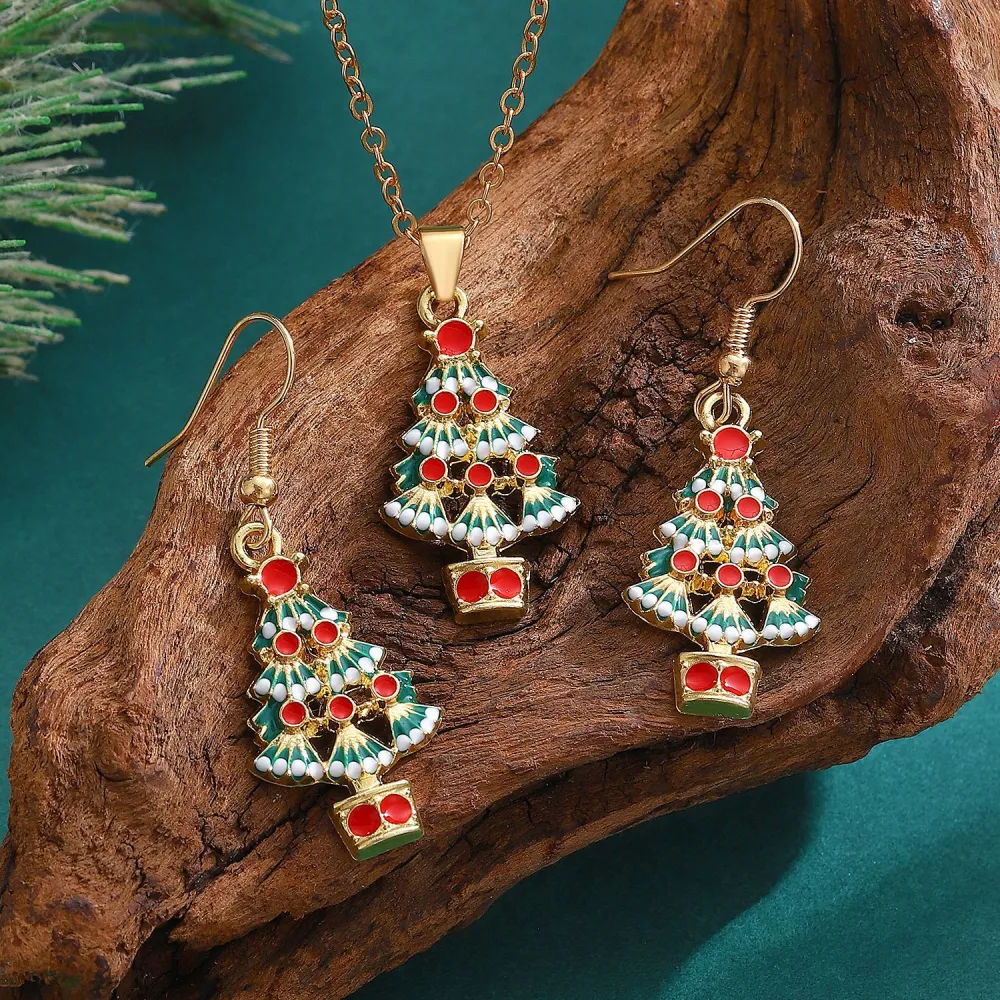 Christmas Ornament Elk Socks Snowman Necklace Earrings Suit