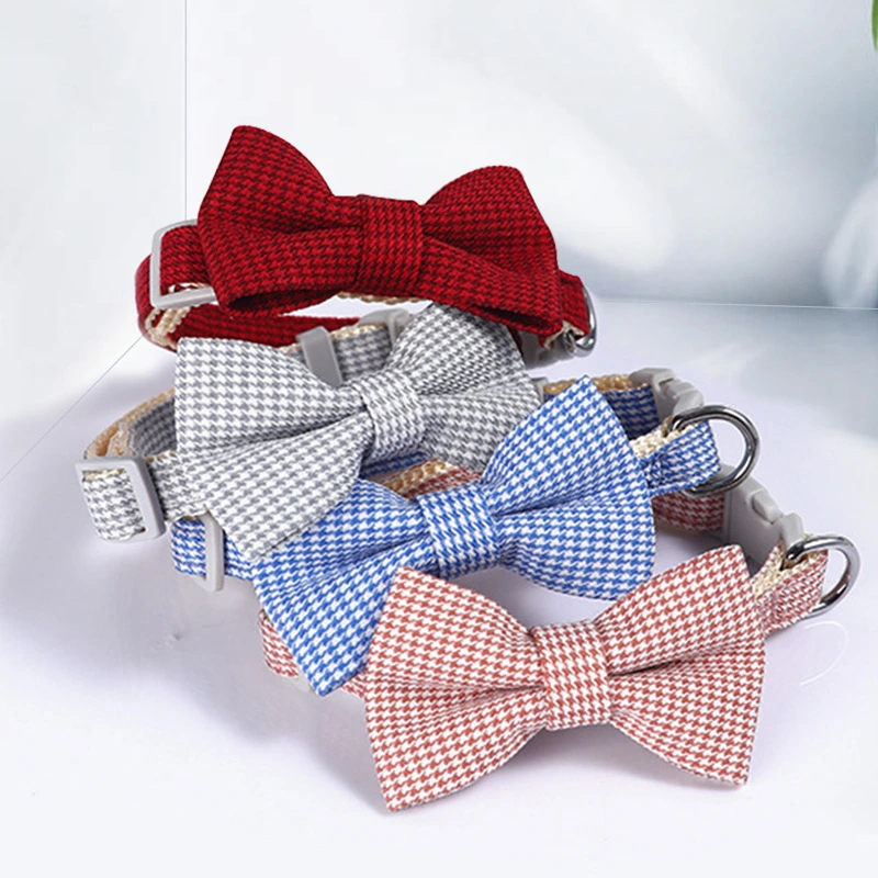 Pet Collar Houndstooth Design Bow