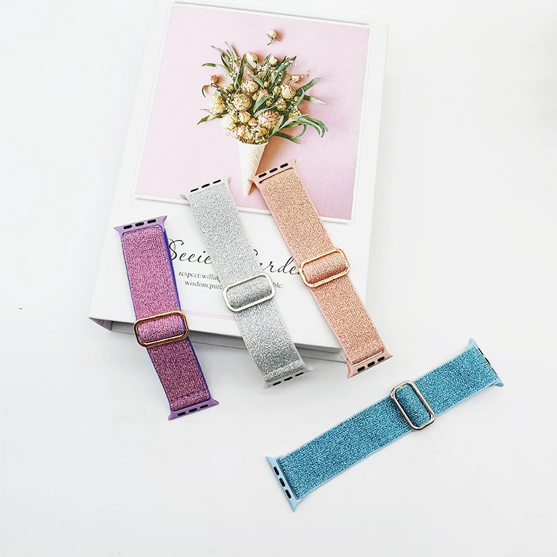 Stretch Adjustable Buckle Glitter Nylon Watchband