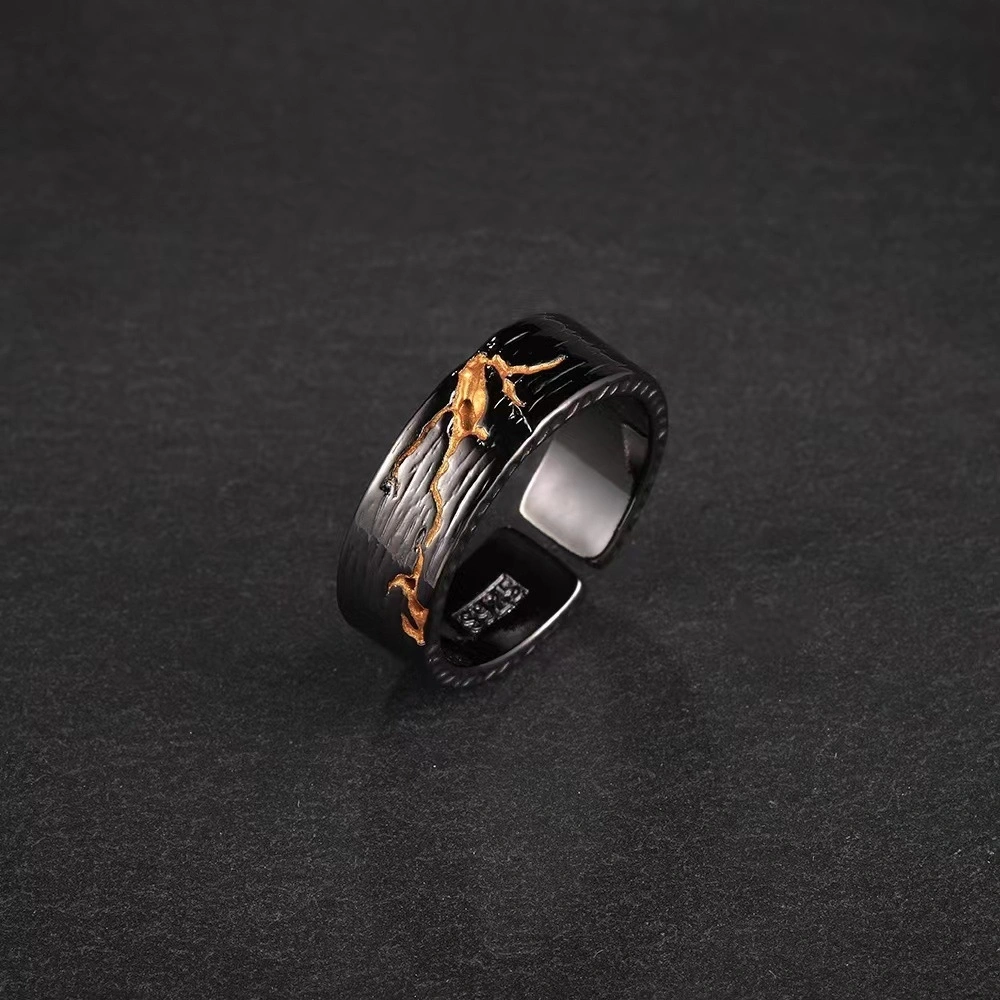Gold Stone Ring Black Niche Personality Ring