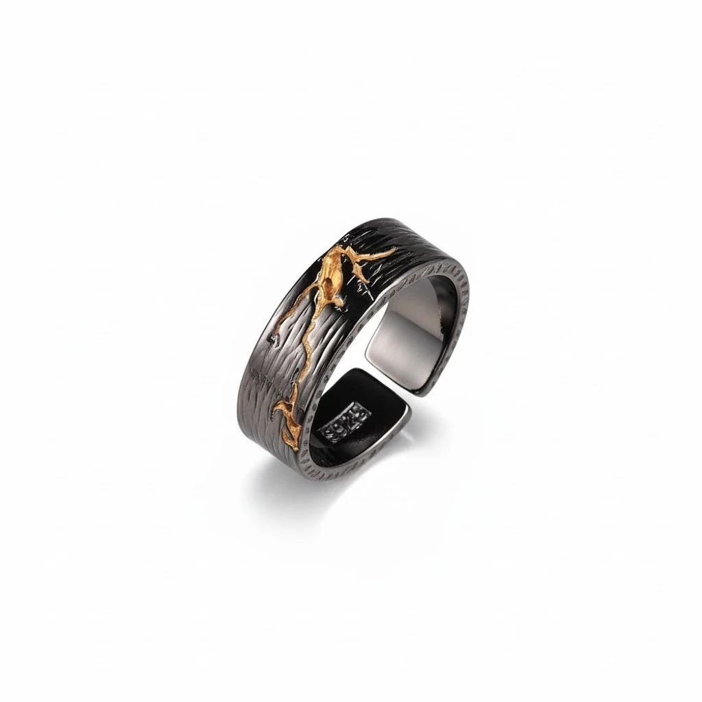 Gold Stone Ring Black Niche Personality Ring