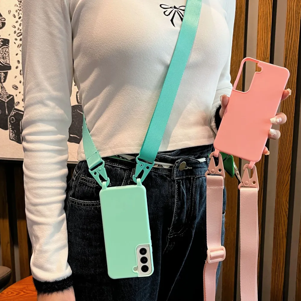 Candy Color Thickening Type In Skin Color Sense Crossbody Rope Phone Case