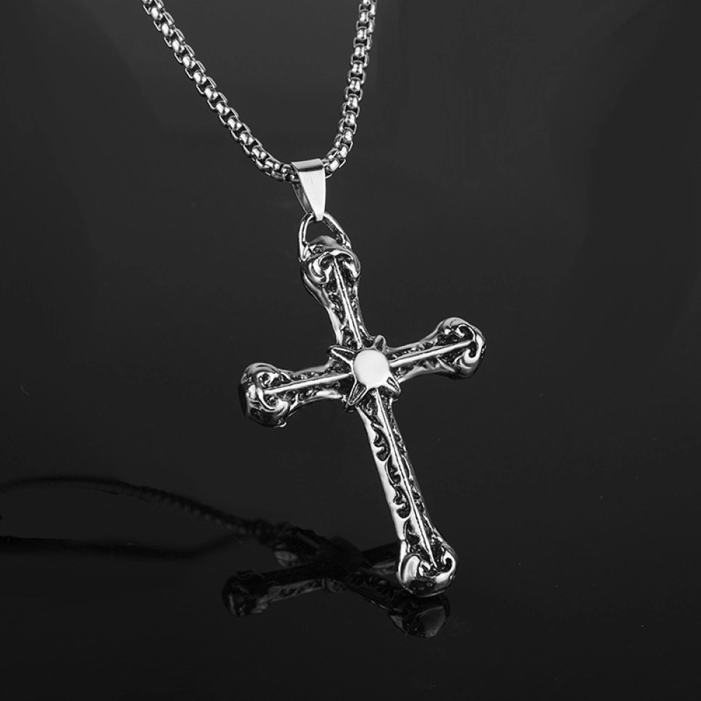 Men Vintage Titanium Steel Jesus Cross Pendant Chain Necklace Party Jewelry Gift